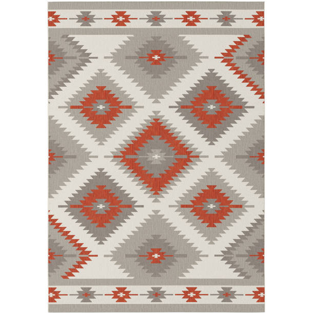 Union Rustic Pranav Flatweave Navy/Teal/White Indoor/Outdoor Rug